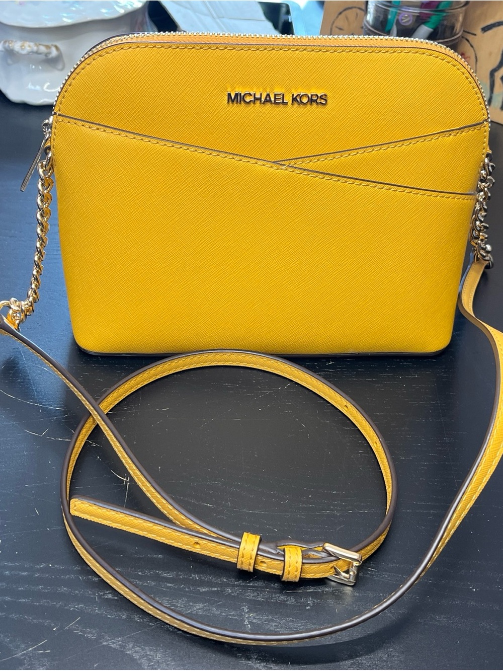 Michael Kors Yellow Saffiano Crossbody with Gold Chain Strap